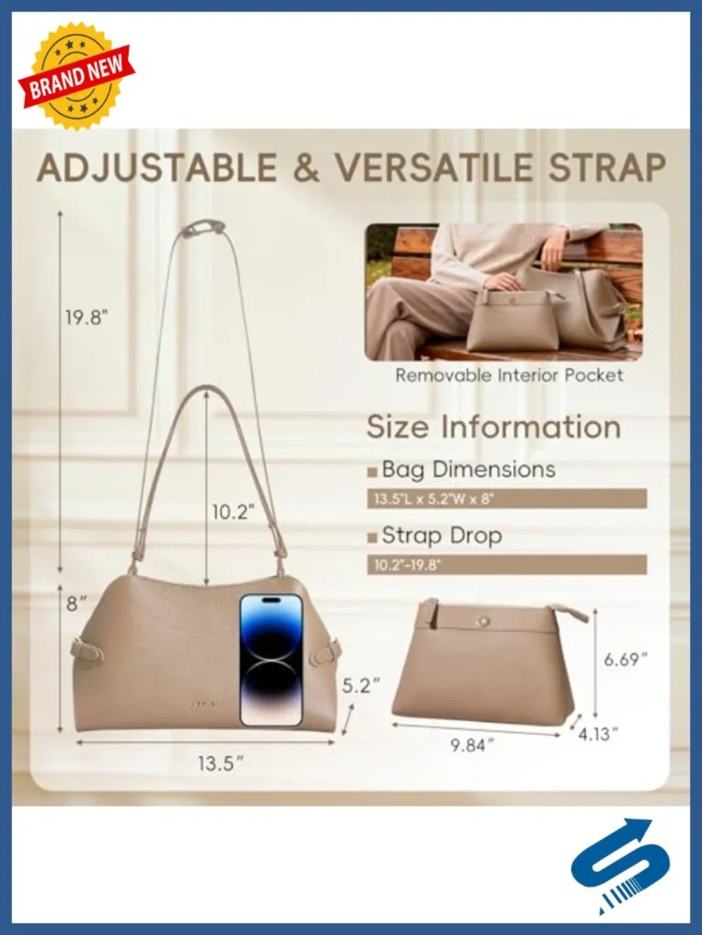 Genuine Leather Vintage Pebbled Structured Hobo Bag Convertible Shoulder